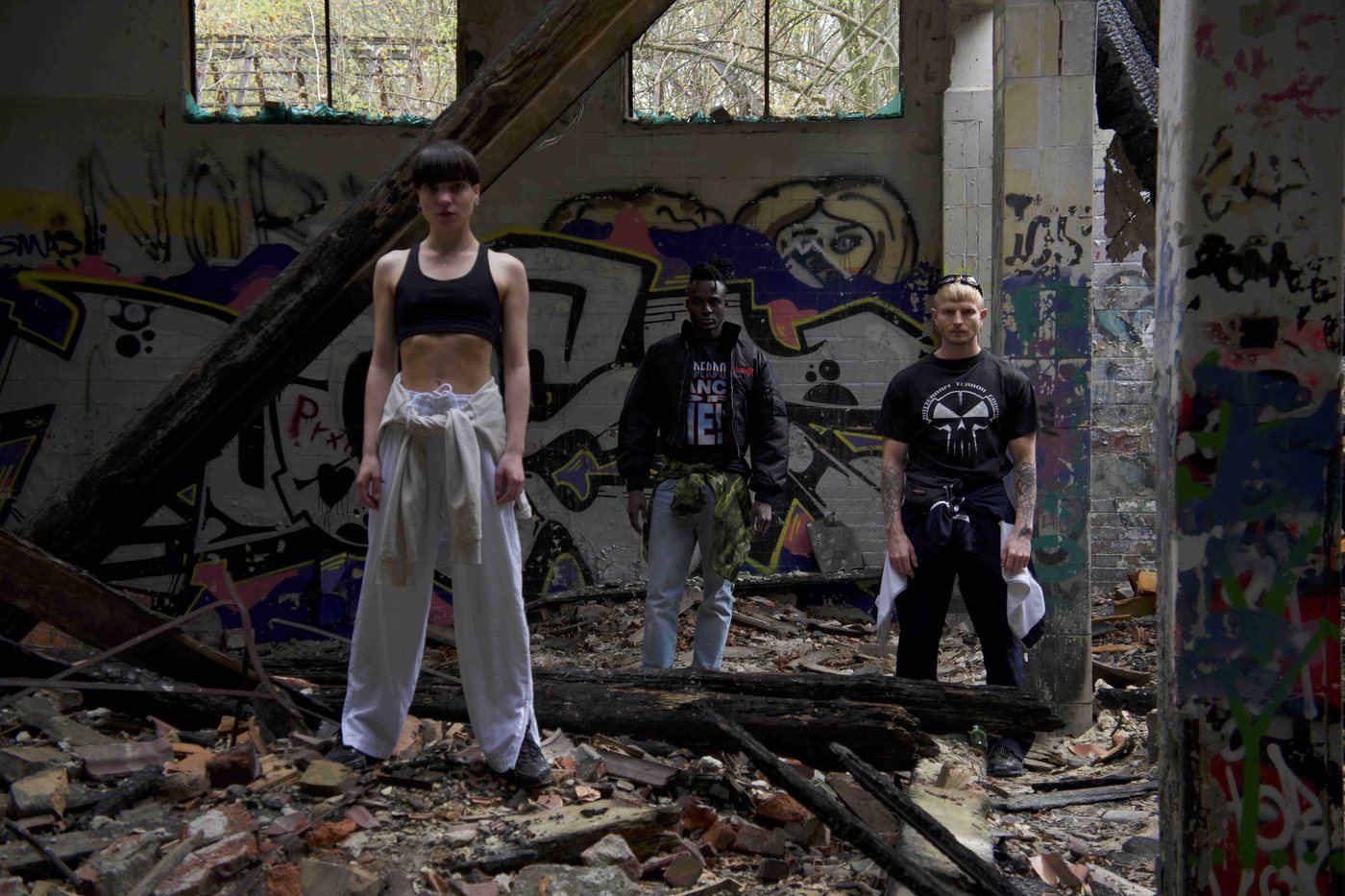 Inner Rave editorial — group among rubble