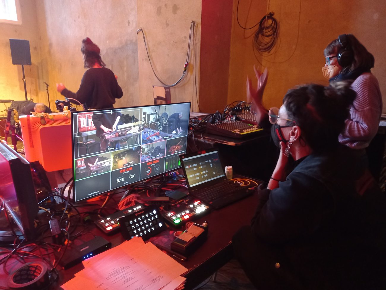 Mariana at the live-editing desk during a T.A.T.V. stream, multiview ON AIR