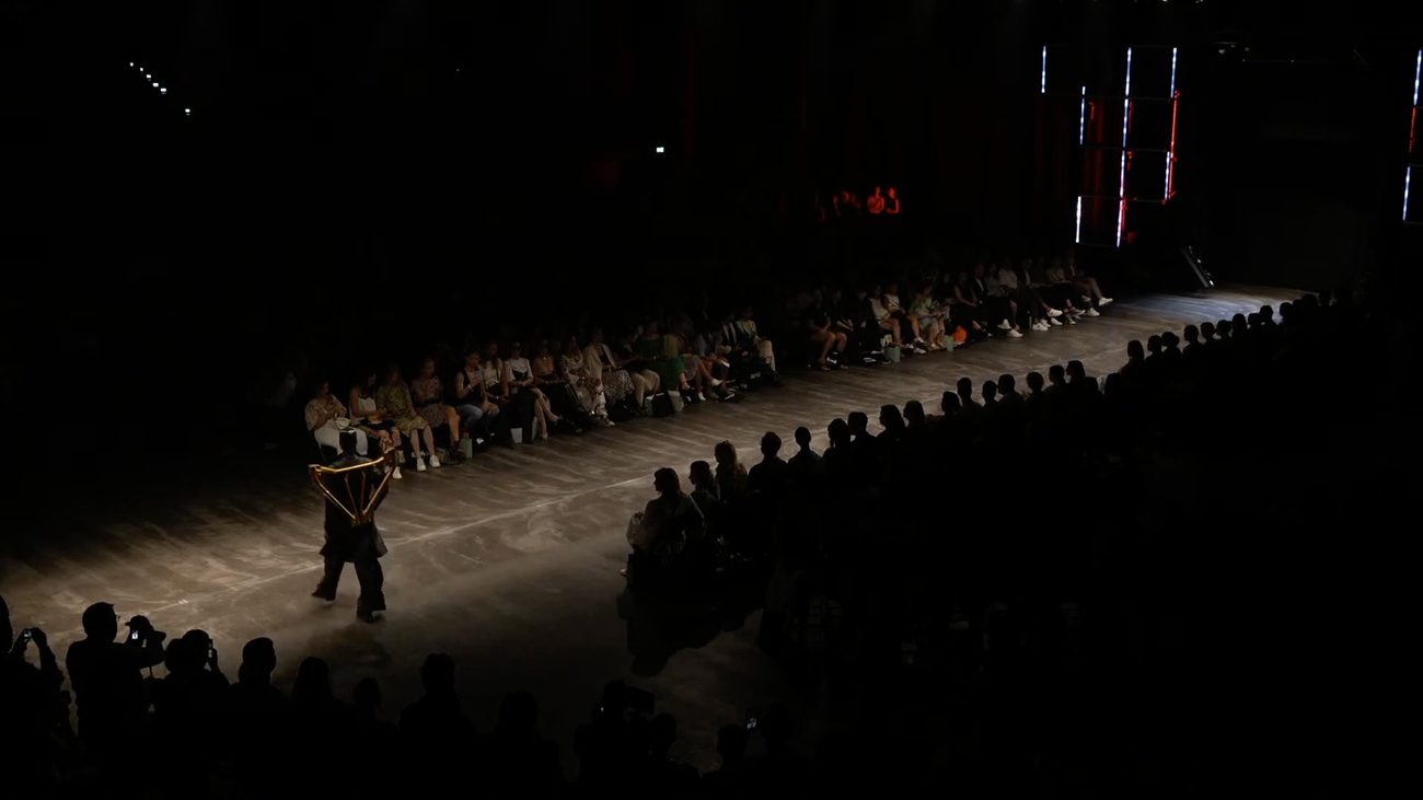 WE.4 runway — model in a pink fur coat